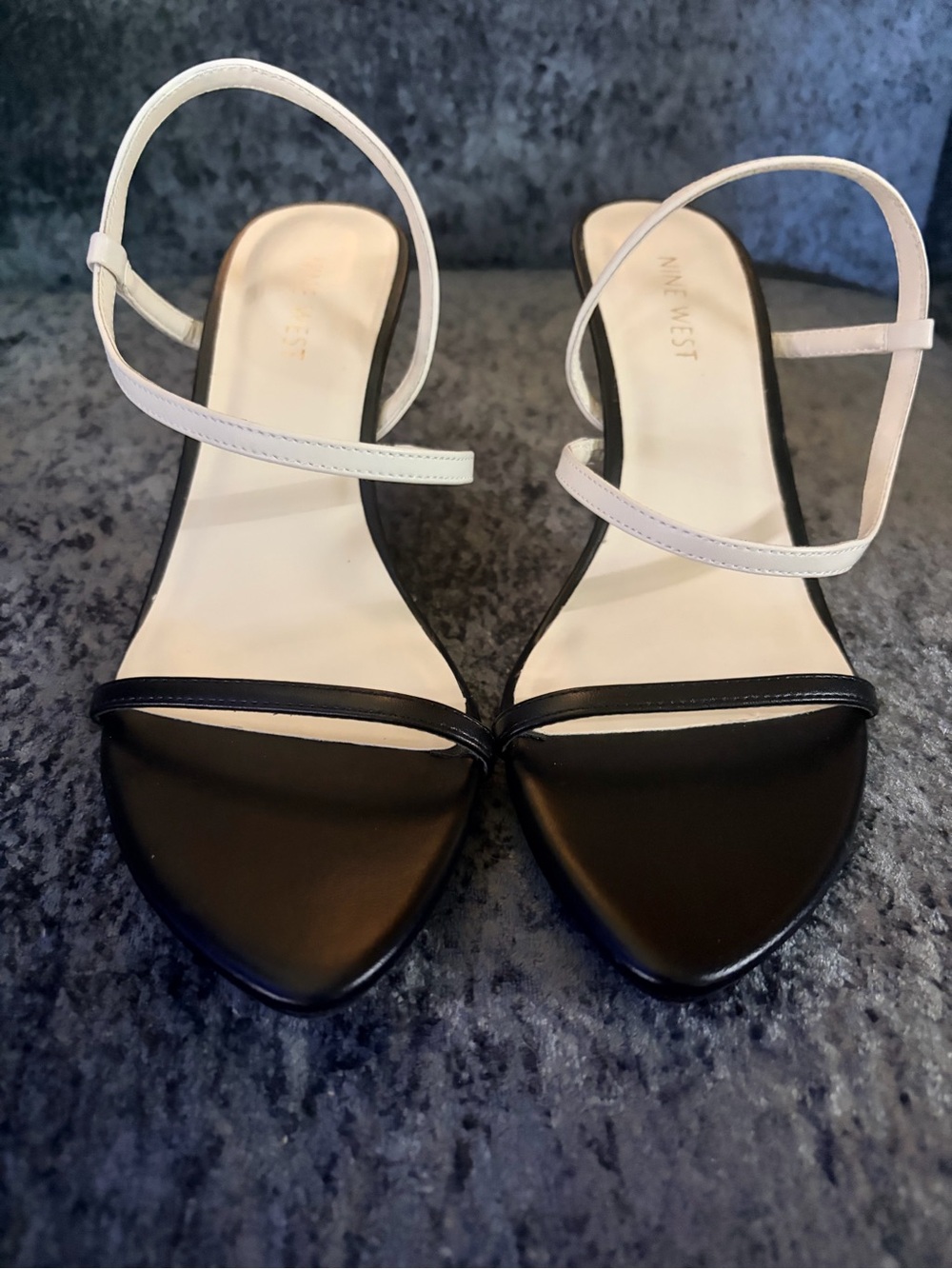 Nine West Black and Cream Strappy Pointed-Toe Heels - Picture 2 of 6
